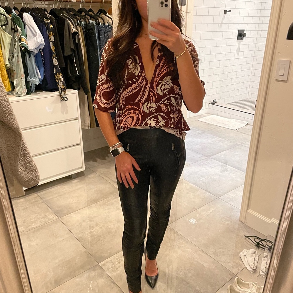 BCBGMAXAZRIA Two-Tone Ruffled Top